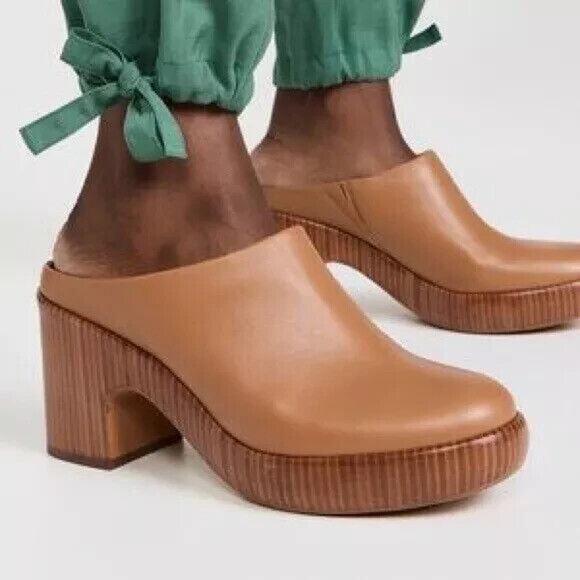 VINCE Navina Leather Wood Platform Block Heel Clogs Size 9 M EUC - Picture 1 of 7